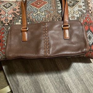 Vintage Fossil Tan Leather Bag with Silver Accents